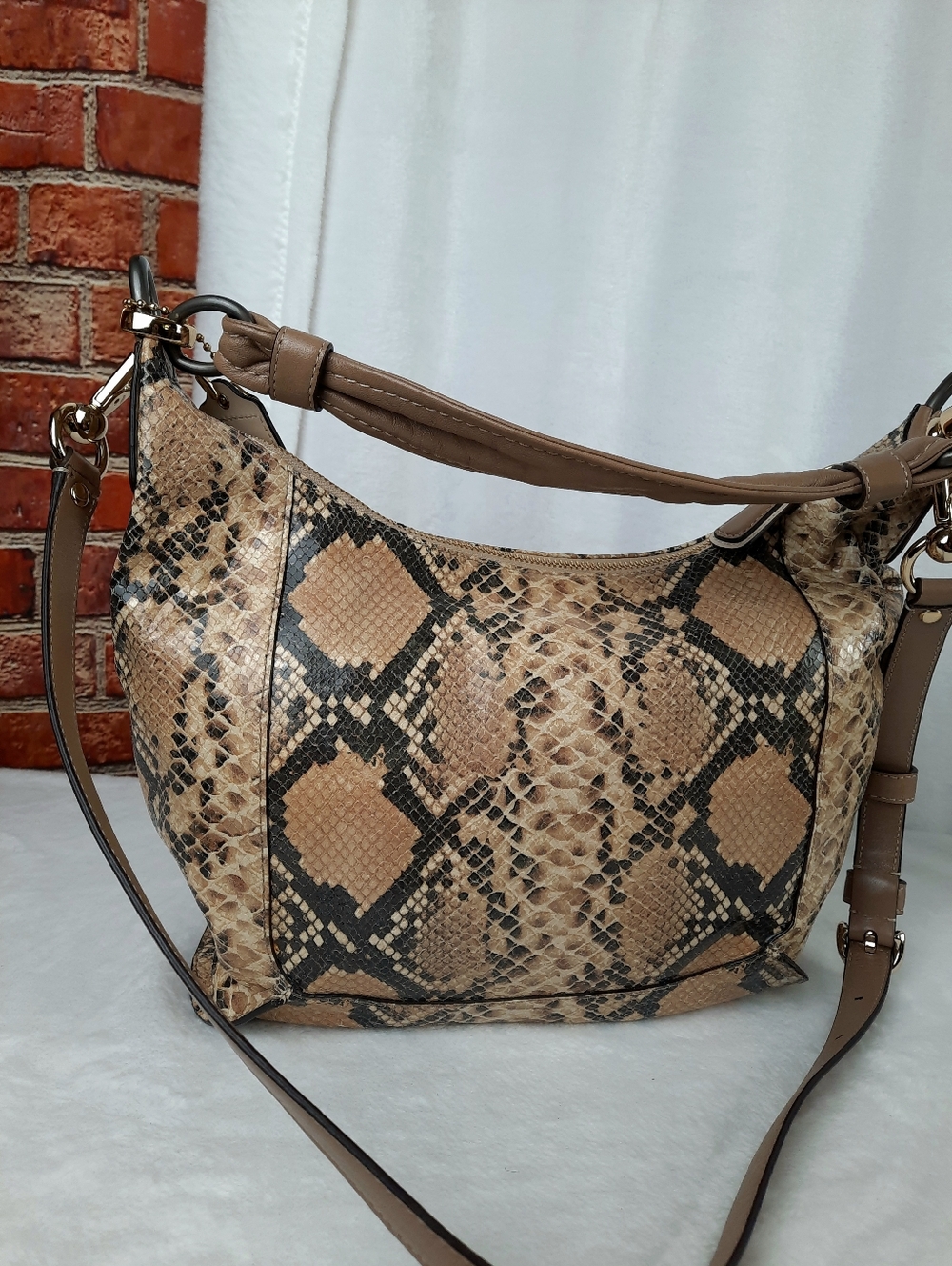 Coach Kristen Snakeskin Shoulder Bag - Tan and Black - Picture 6 of 16